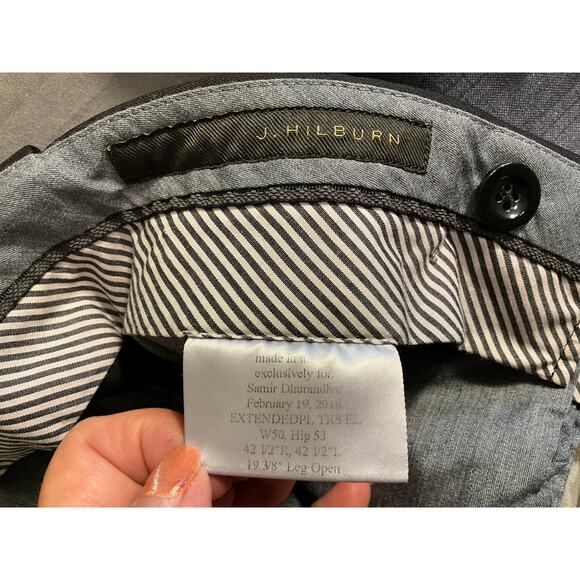 J.Hilburn Men's Adjustable Waist 100% Wool Dress Pants Blue Plaid - Picture 10 of 13